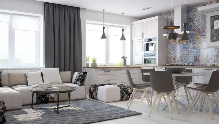 Кухня с серым диваном фото Яркое спокойствие ) - Dimplex. Камин в современном интерьере PINWIN - конкурсы д
