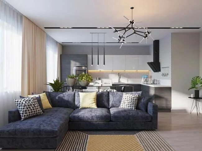 Кухня с серым диваном фото Маленькая кухня совмещенная с гостиной Living room and dining room design, Livin