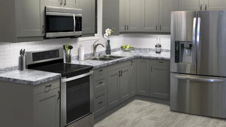Кухня с серым холодильником фото 13 Custom Menards Kitchen Cabinets