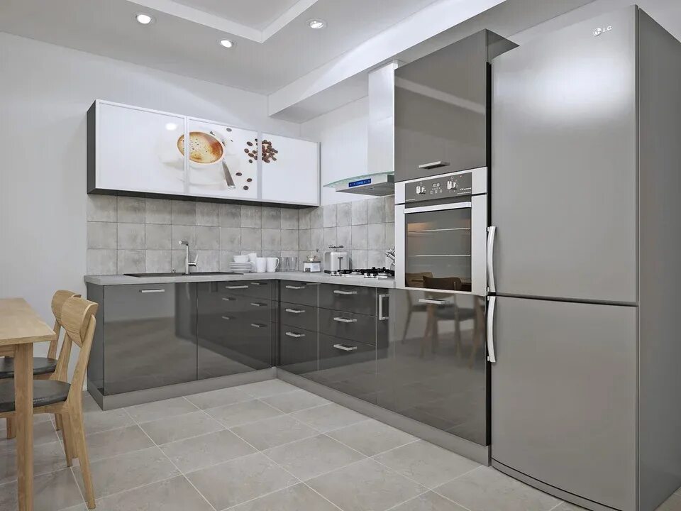 Кухня с серым холодильником фото Kitchen with gray refrigerator design (45 Photos)