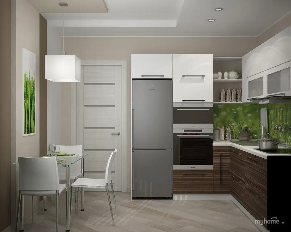 Кухня с серым холодильником фото Design white kitchen gray refrigerator (45 Photos)