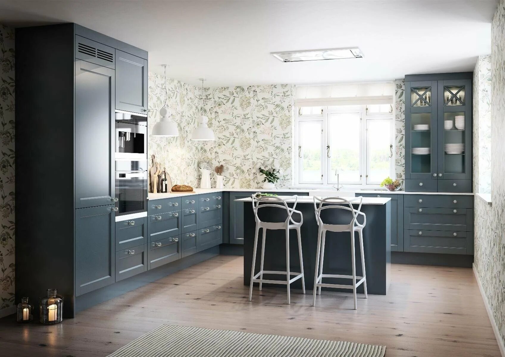 Кухня с серыми обоями дизайн фото Обои на кухню под серый гарнитур - 79 фото