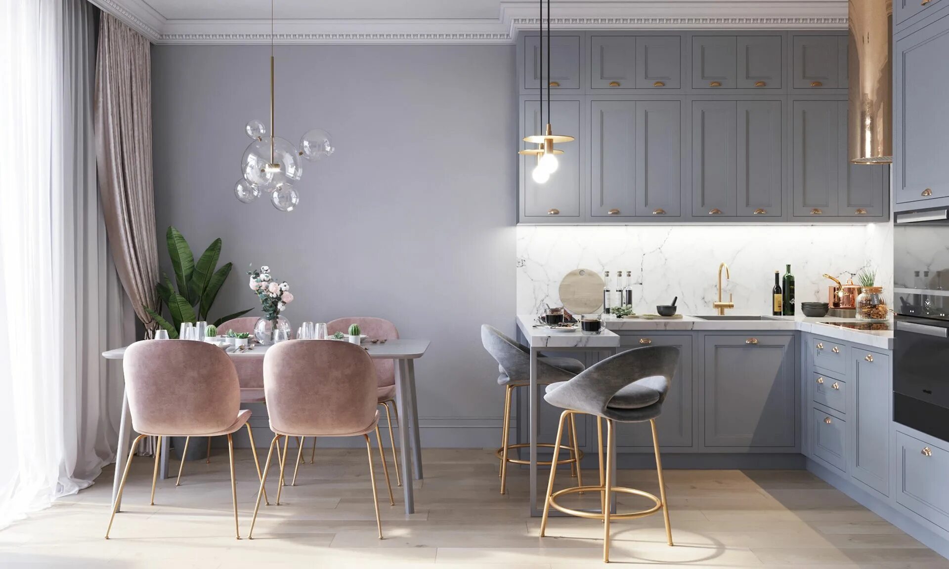 Кухня с серыми обоями дизайн фото https://www.behance.net/gallery/62627973/GRAY-PINK-PROJECT Kitchen interior, Hom