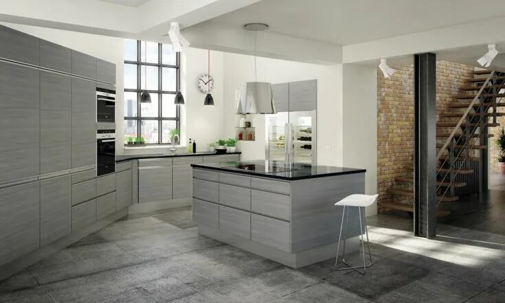 Кухня с серыми полами дизайн фото Muebles de MDF de alta calidad, hechos a medida. Kitchen cabinet design, Kitchen