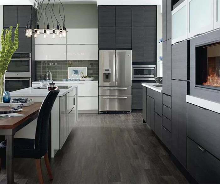 Кухня с серыми полами дизайн фото Laminate Cabinets in a Contemporary Kitchen - Schrock Contemporary kitchen desig