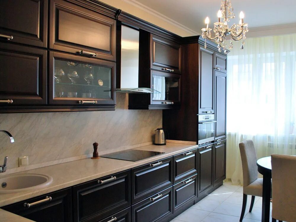 Кухня с темным гарнитуром фото Кухня МД-008 на заказ по цене от 224500 ₽ в Москве - "Пластик Кухни"