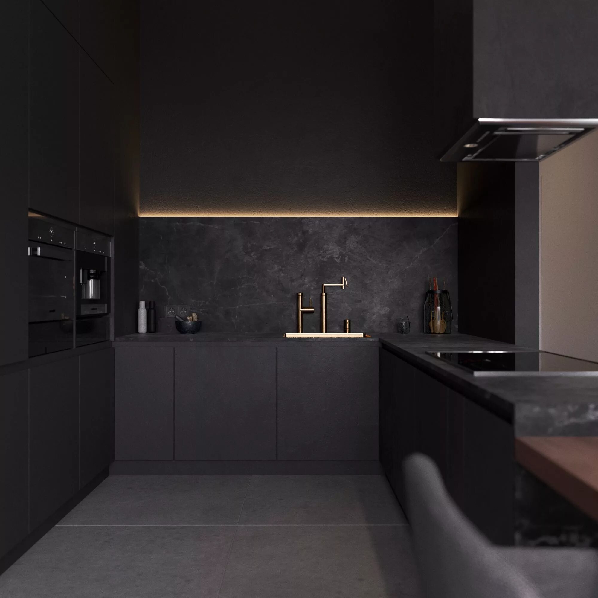 Кухня с темными стенами интерьер Interior design of contemporary apartmentin Moscow Grey kitchen interior, Interi