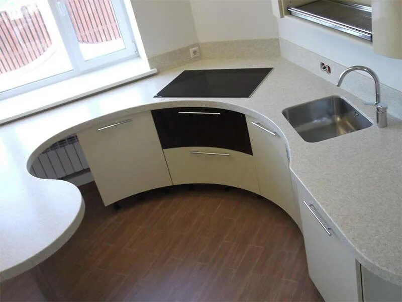 Кухня с угловой столешницей фото Изысканная круглая кухонная столешница - купить недорого от производителя