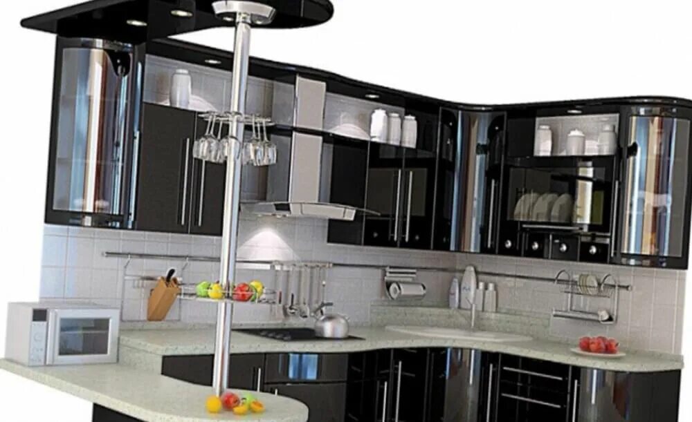 Кухня с угловой стойкой фото Угловая кухня с барной стойкой Виды угловых барных стоек - фото