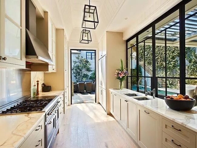 Кухня с узким окном фото 22 Impressive Kitchen Lighting Fixtures (Photo Gallery) Galley kitchen design, H