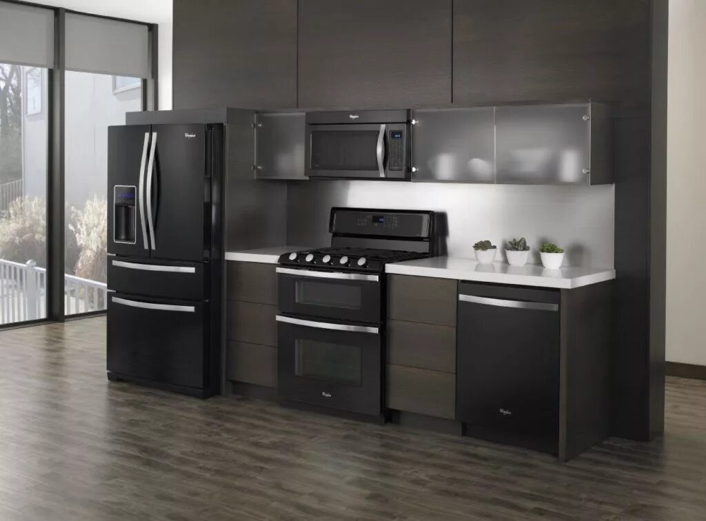 Кухня с встроенной бытовой техникой фото Кухонный гарнитур Модра (эмаль) на заказ в СПб