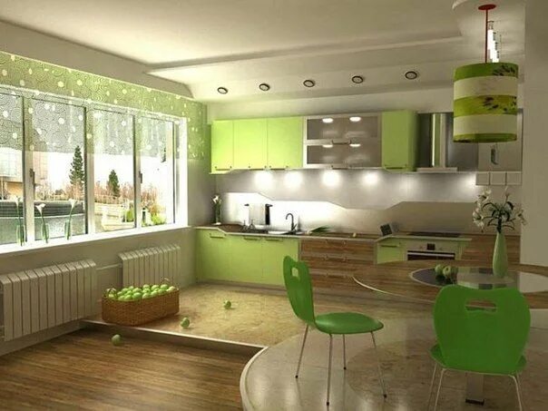 Кухня с зелеными обоями дизайн фото Фотография Living room and kitchen design, Open plan kitchen living room, Ikea k
