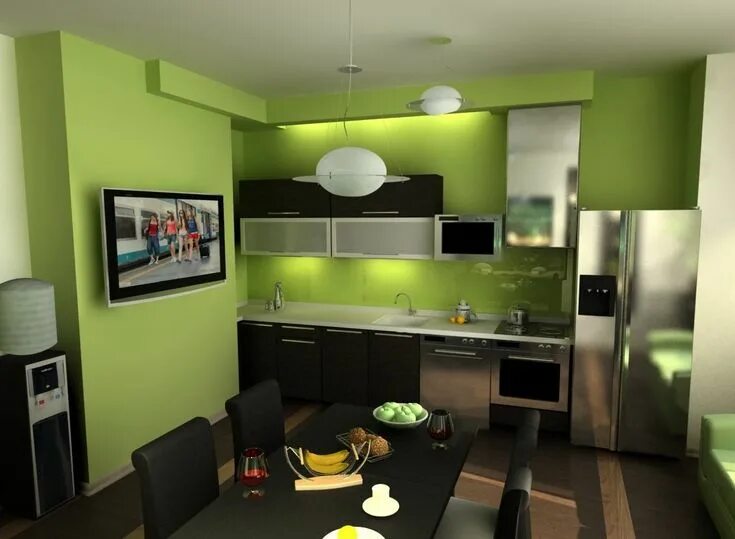 Кухня с зелеными обоями дизайн фото Pin by Педченко Наталья on КУХНЯ Green kitchen interior, Kitchen interior, Green