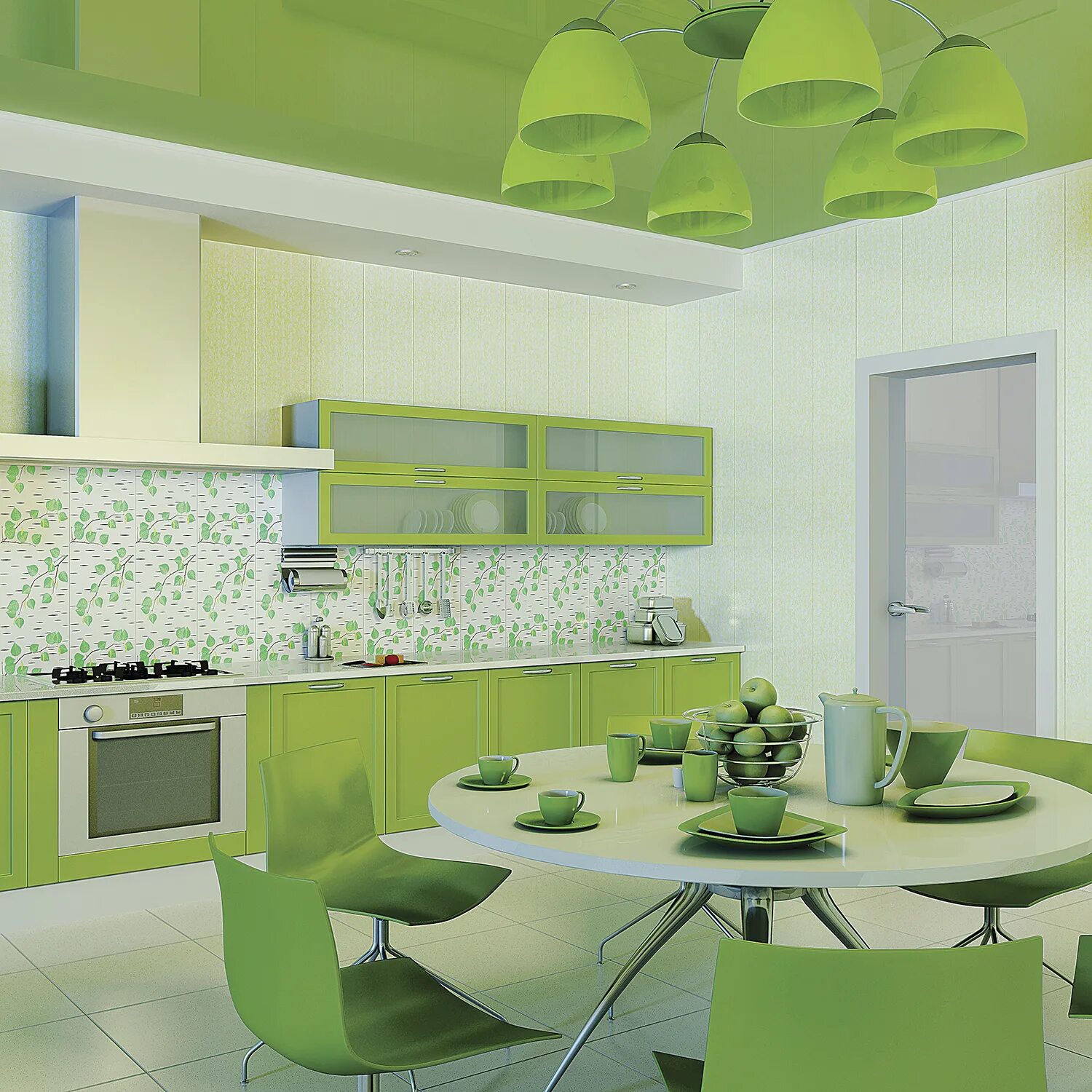 Кухня с зелеными обоями дизайн фото Термопереводная пленка артикул 168/2, Основная коллекция дизайнов пленки