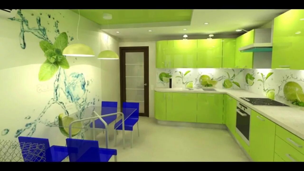 Кухня с зелеными обоями дизайн фото Цвет лайм в интерьере - YouTube