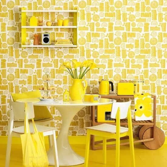 Кухня с желтыми обоями дизайн фото Retro yellow dining room Colourful decorating ideas Ideal Home Yellow dining roo