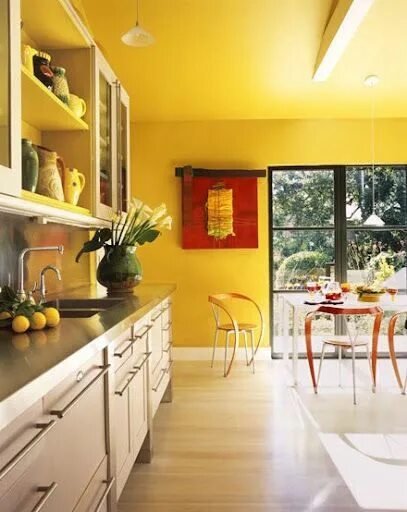 Кухня с желтыми обоями дизайн фото grande cuisine jaune Yellow kitchen walls, Kitchen decor yellow walls, Yellow ki