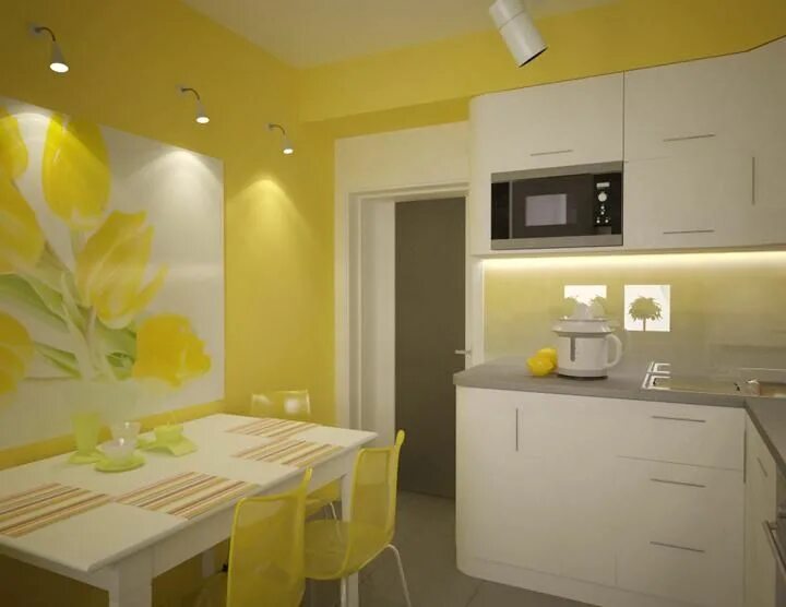 Кухня с желтыми обоями дизайн фото Дизайн квартиры 30 кв метров Kitchen design decor, Kitchen interior design moder