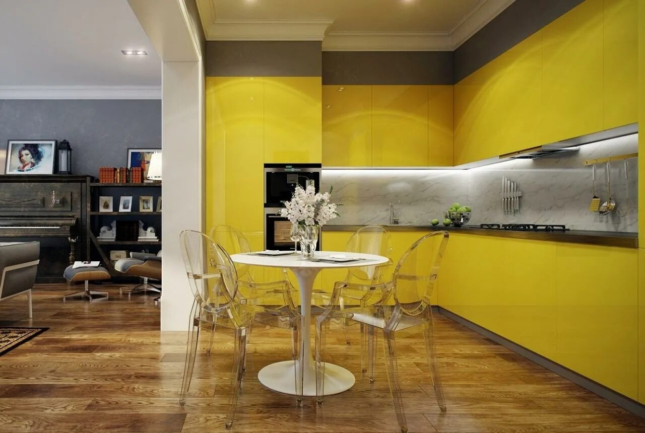 Кухня с желтыми обоями дизайн фото Оранжевые и желтые кухни на заказ от производителя в Москве 100 Кухонь