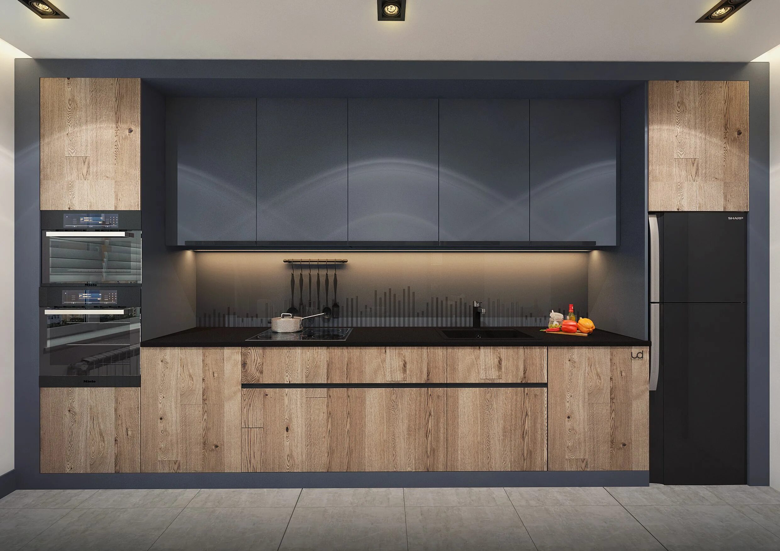 Кухня серая с деревом фото Студия дизайна интерьера и архитектурного проектирования LAVROV DESIGN Keuken on