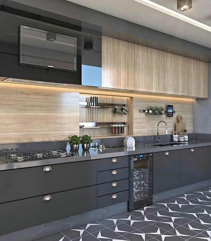 Кухня серая с деревом фото Pin on Health Contemporary kitchen design, Kitchen furniture design, Contemporar