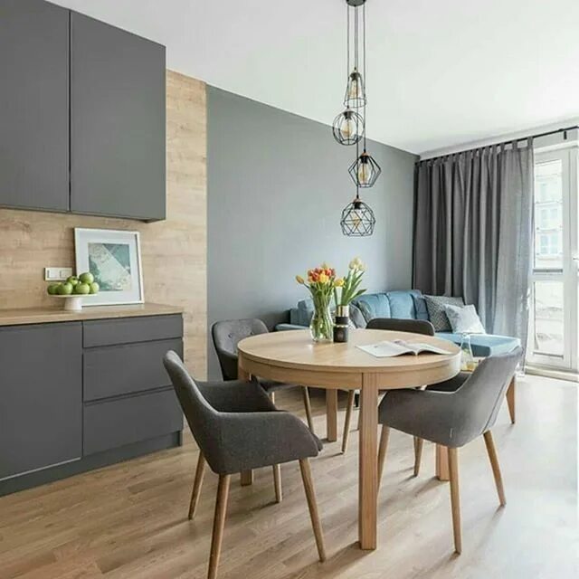 Кухня серая с деревом в интерьере Pin de Mnkd em Kitchen Decoração sala pequena apartamento, Decoração sala de jan