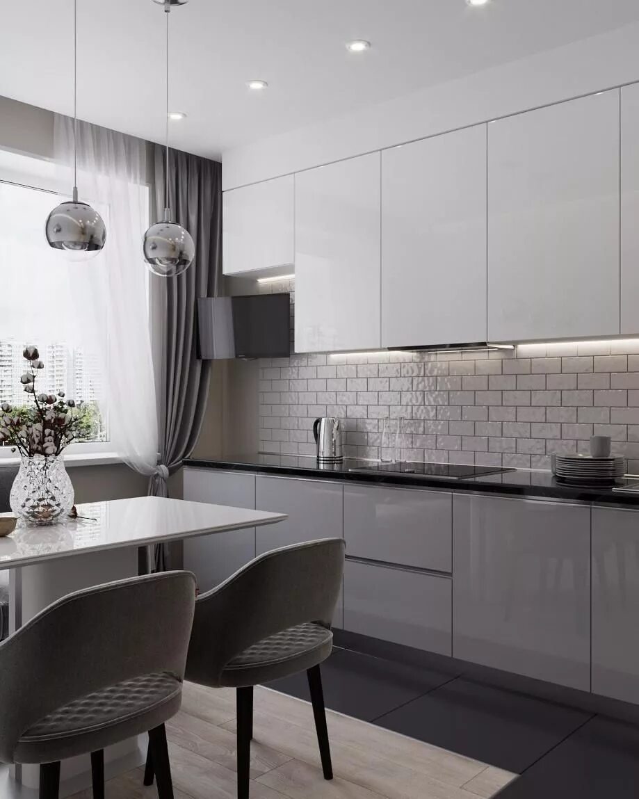 Кухня серо белая дизайн фото Новый интерьерчик кухни готов. Как вам? #рендер #тольятти #самара #дизайн #визуа