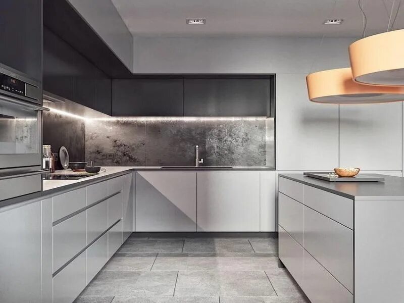 Кухня серо белая дизайн фото Встраиваемая элитная кухня Ora_176 в современном стиле модерн по цене от 64900 р