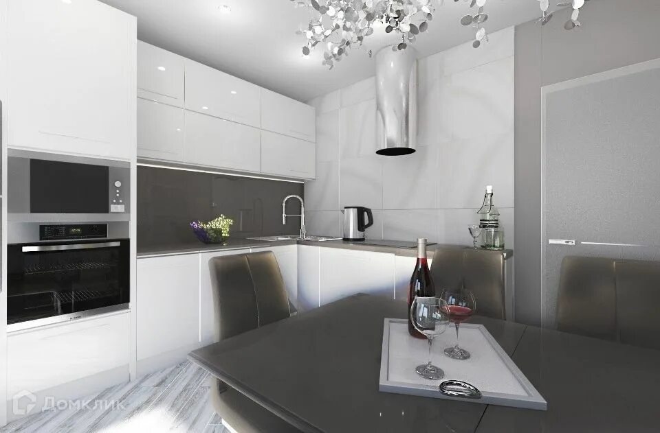 Кухня серо белая дизайн фото в квартире Купить Квартиру с Ремонтом в жилом комплексе Атмосфера (Краснодар) - предложения