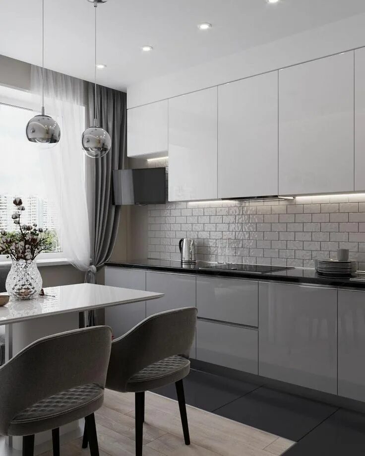 Кухня серо белая дизайн фото в квартире Илья Еремкин on Instagram: "Новый интерьерчик кухни готов. Как вам? #рендер #тол