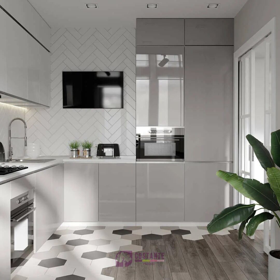 Кухня серо белая дизайн фото в квартире Кухня Integra 17 (в стиле Модерн) - купить на заказ недорого в Москве, фото диза