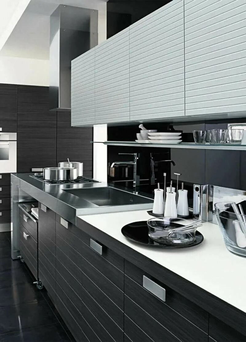Кухня серо бело черная фото Дизайн Черной Кухни: 220+ (Фото) Сочетаний В Интерьере White kitchen interior, K