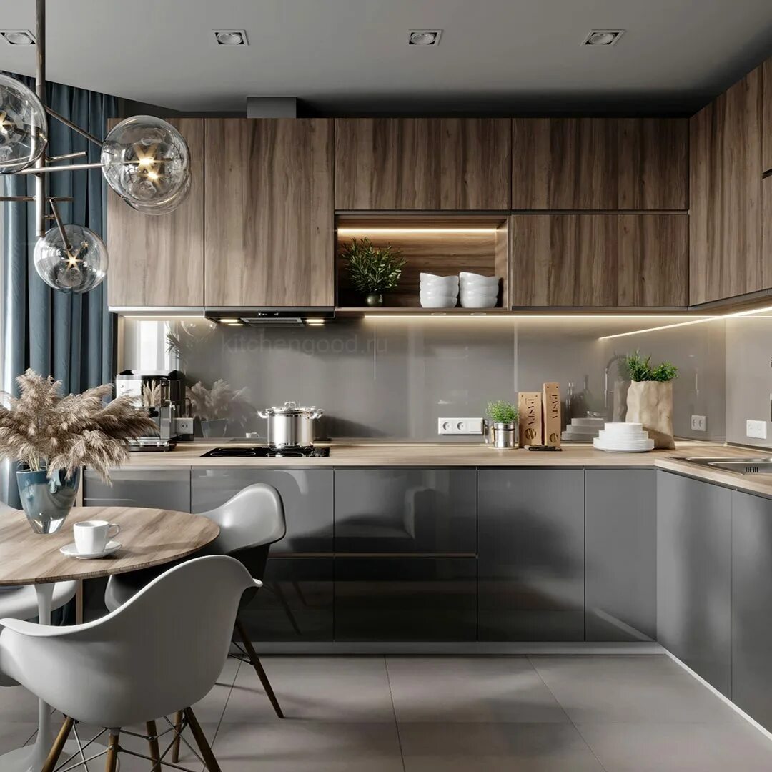 Кухня серо бежевая в современном стиле фото Кухни Минимализм - кухонные гарнитуры на заказ в Москве