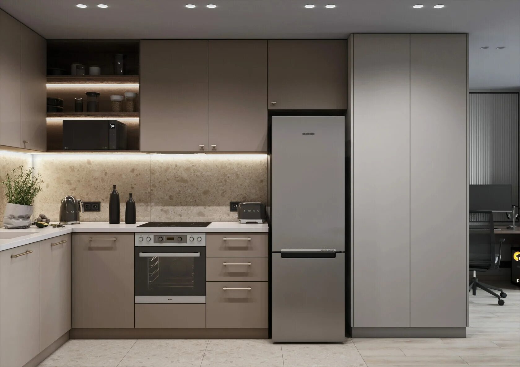 Кухня серо бежевого цвета фото Кухни серо бежевые дизайн