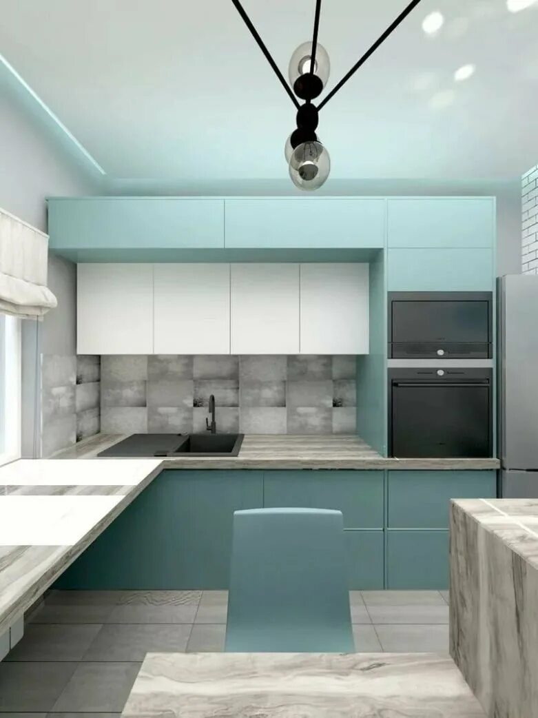 Кухня серо бирюзовая фото в интерьере Кухня в серо бирюзовых тонах - 68 фото