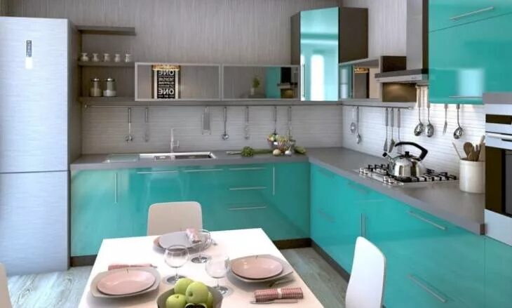 Кухня серо бирюзовая фото в интерьере Кухня бирюзового цвета (100+ фото): красивый дизайн кухни в бирюзовых тонах