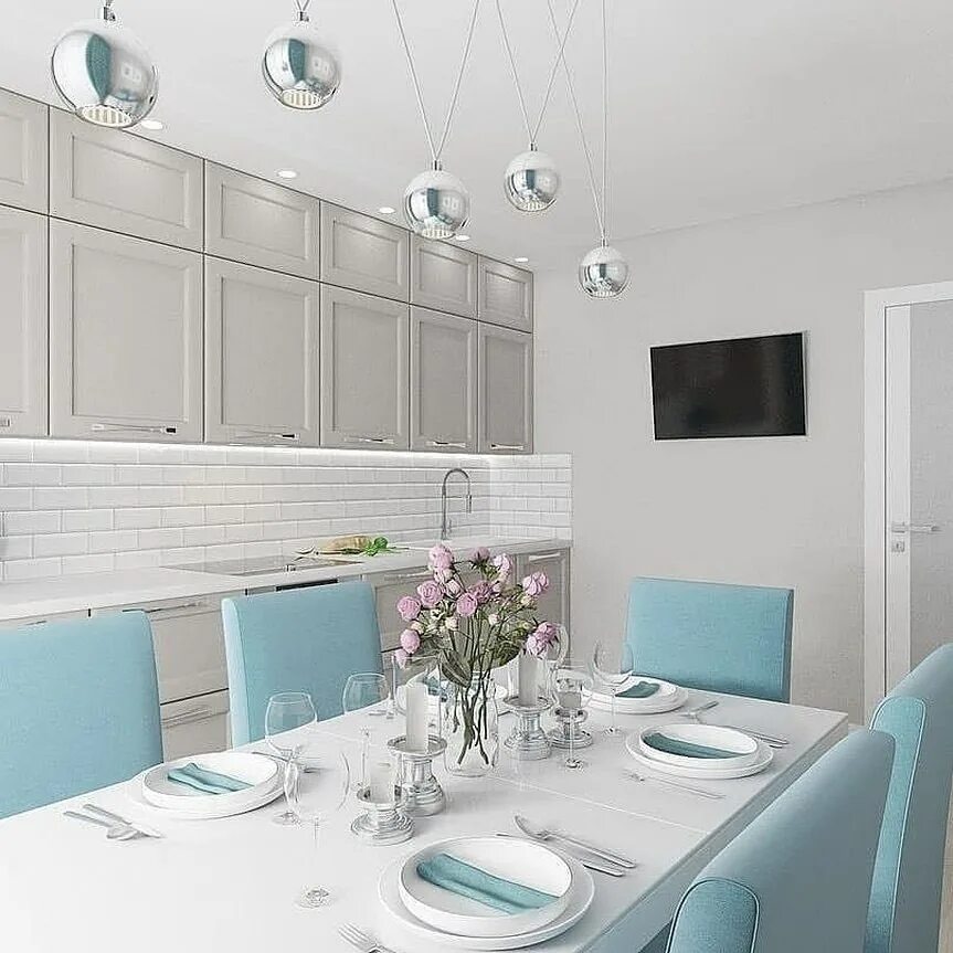 Кухня серо бирюзовая фото в интерьере Биpюзa в интеpьepe кухни