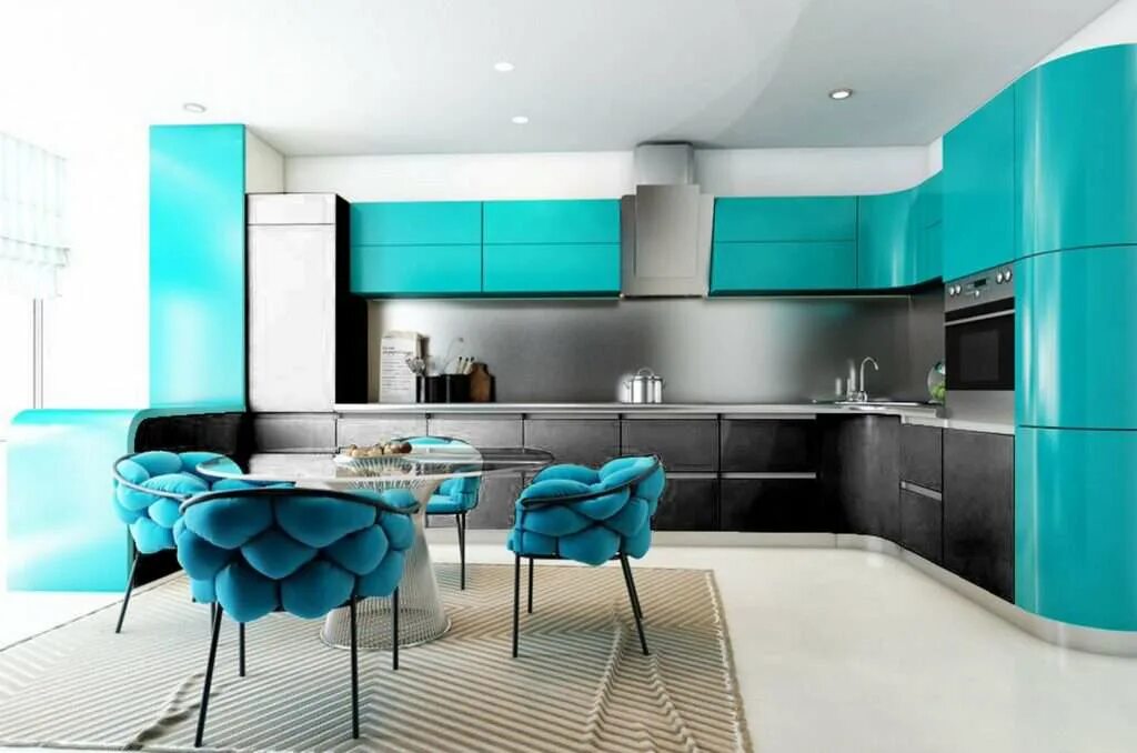 Кухня серо бирюзовая фото в интерьере Бирюзовая кухня: 61 фото и 6 лучших сочетаний цветов