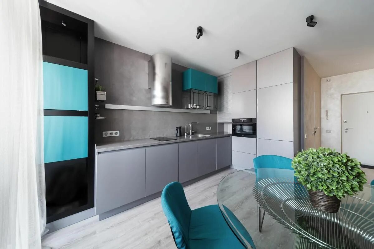 Кухня серо бирюзовая фото в интерьере 51 оттенок серого Дизайн-проект двухкомнатной квартиры площадью 64,4 кв.м. Студи