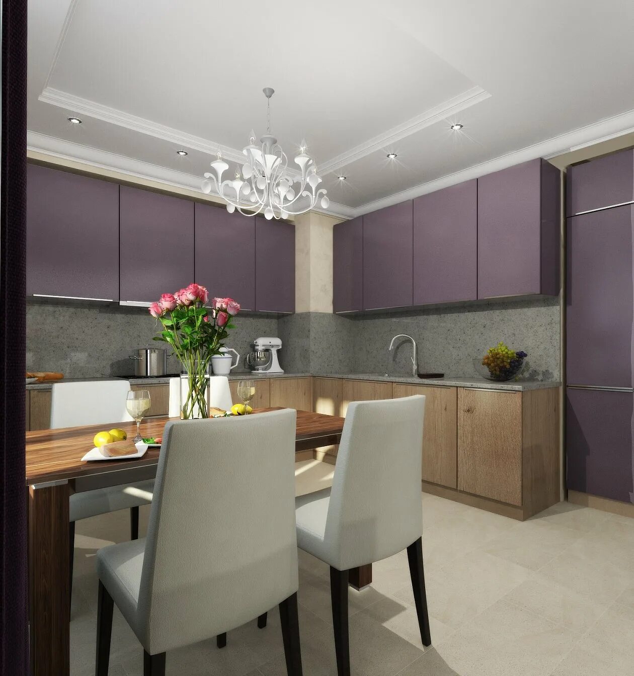 Кухня серо фиолетовая фото Сиреневая кухня: 125 фото в интерьере, красивые идеи дизайна, сочетания с белым,