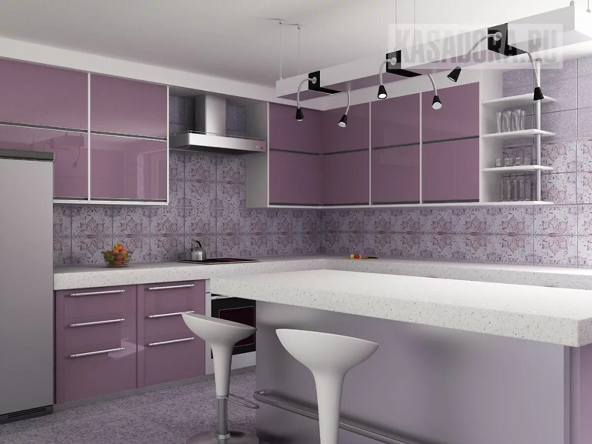 Кухня серо фиолетовая фото Florencia морская волна Alma Ceramica - Декор Альма Керамика Флоренция морская в