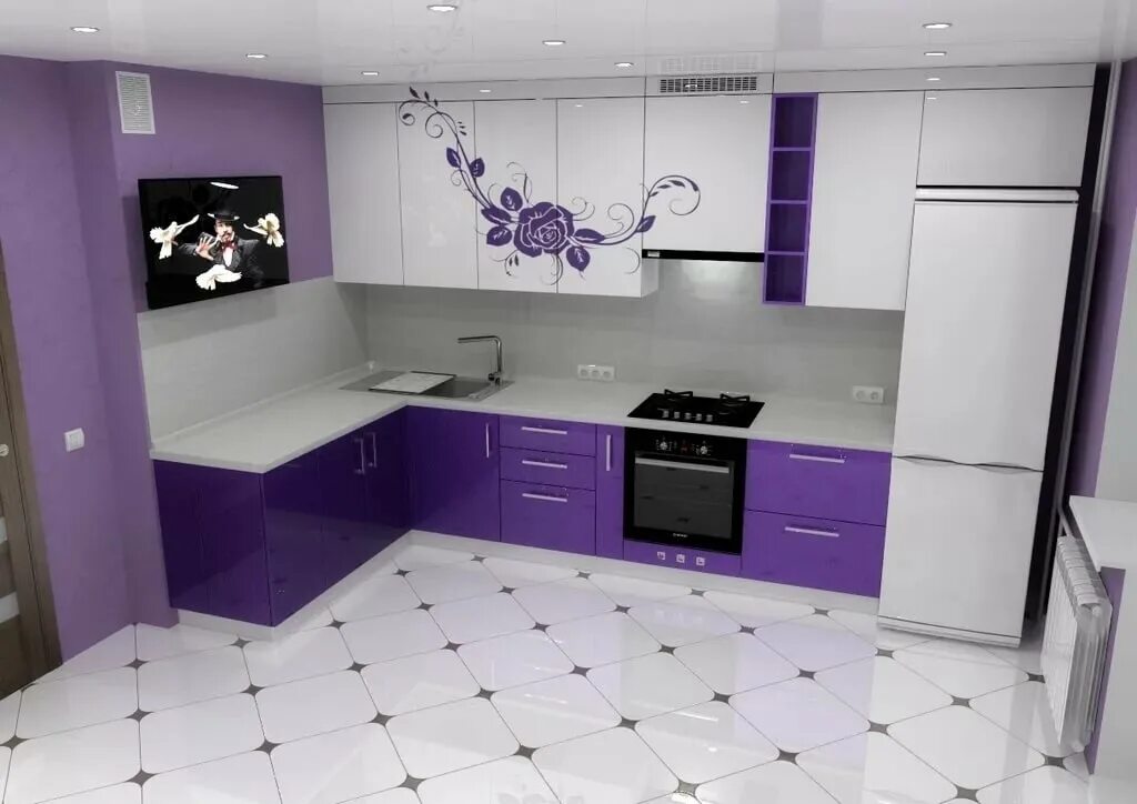 Кухня серо фиолетовая фото Кухня фиолетовая Бэбиэна Корпусная и кухонная мебель на заказ по низким ценам в 