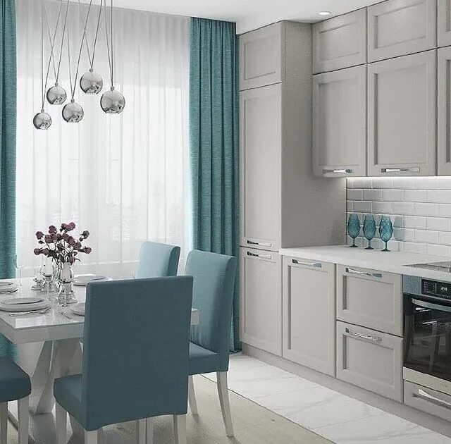 Кухня серо голубая фото современная #Бирюзовых, #В, #Дизайнпроект, #Кухни, #Тонах https://adcitymag.ru/dizajn-proekt