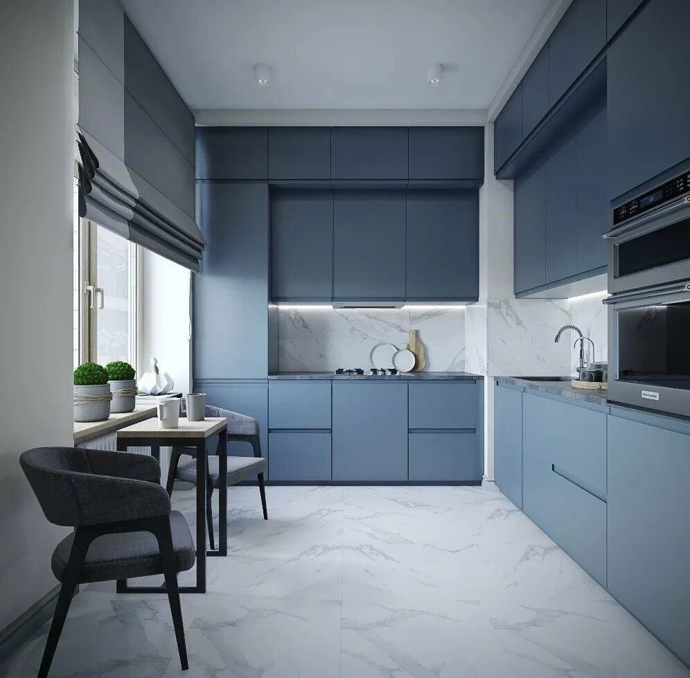Кухня серо голубая фото современная Кухня в серо синих тонах - 63 фото