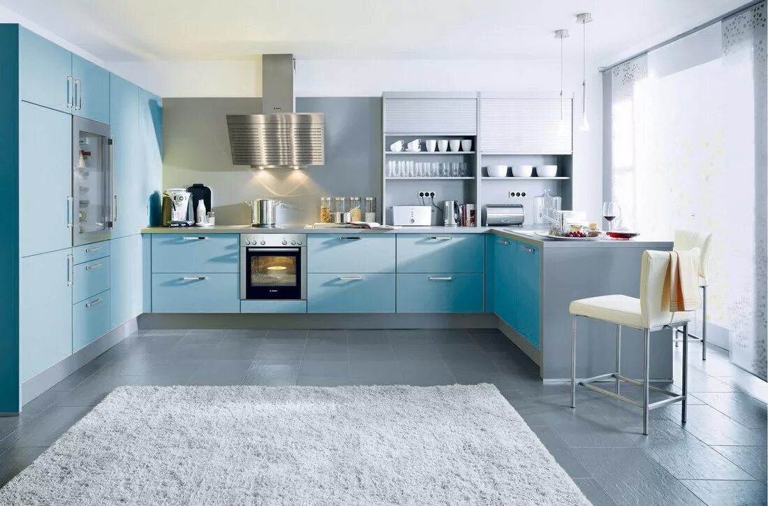 Кухня серо голубая фото современная Кухня в голубых тонах - 80 примеров интерьера
