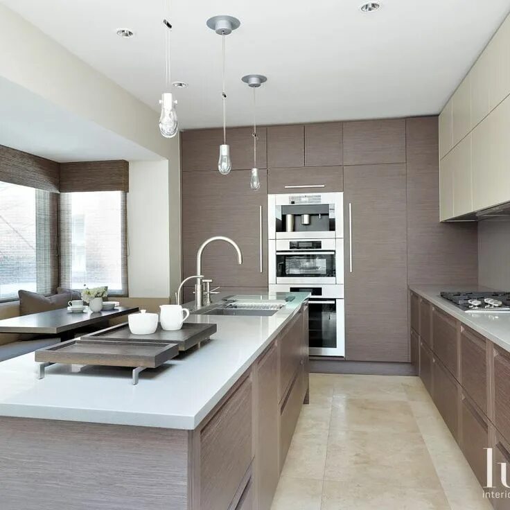Кухня серо коричневая фото Silver and Gray Contemporary Kitchen with Composite Countertops - Luxe Interiors