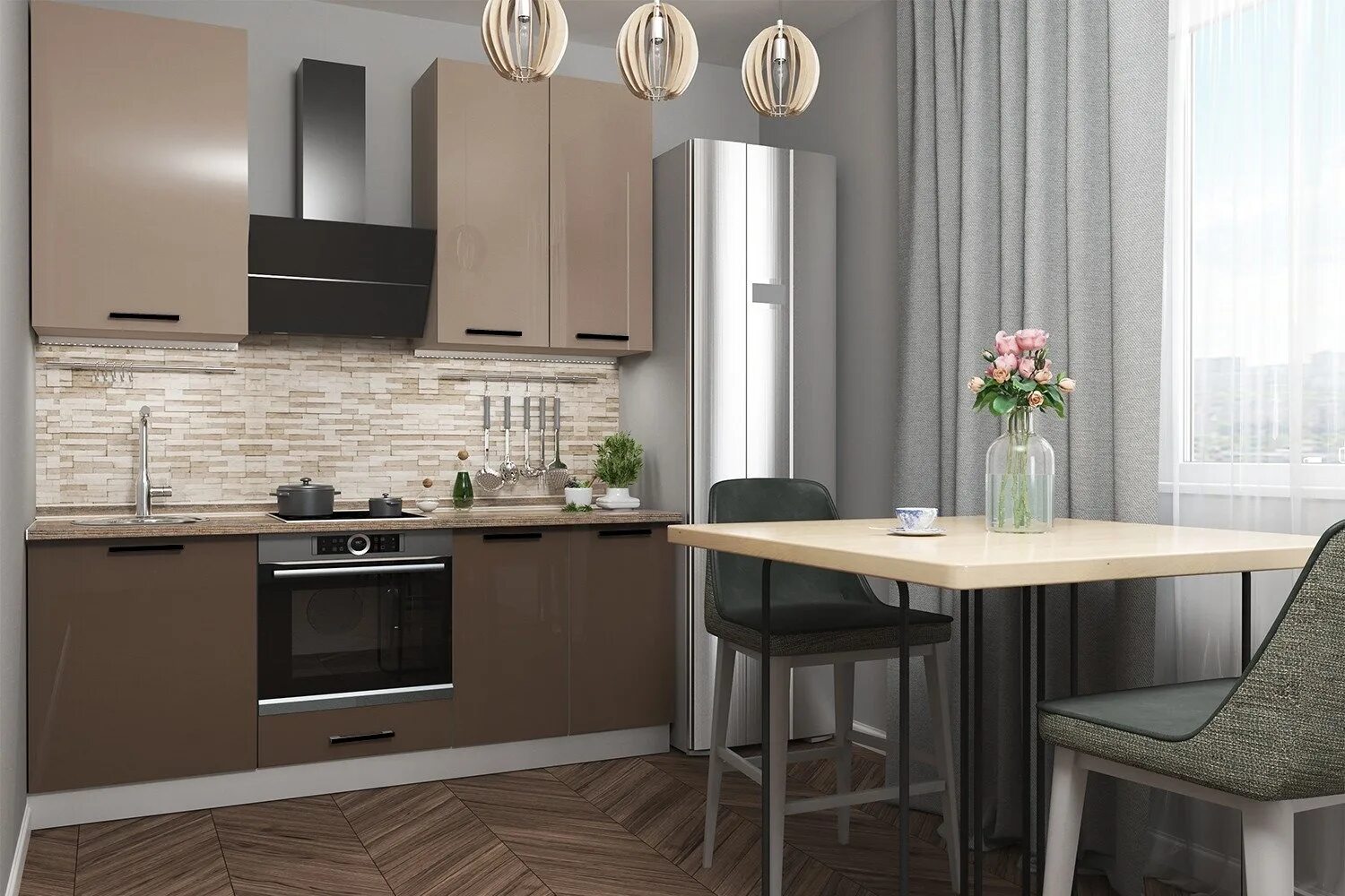 Кухня серо коричневая фото Купить Кухонный гарнитур Hoffmann Dijon N GB2 2.0 коричневый в Алматы - Магазин 