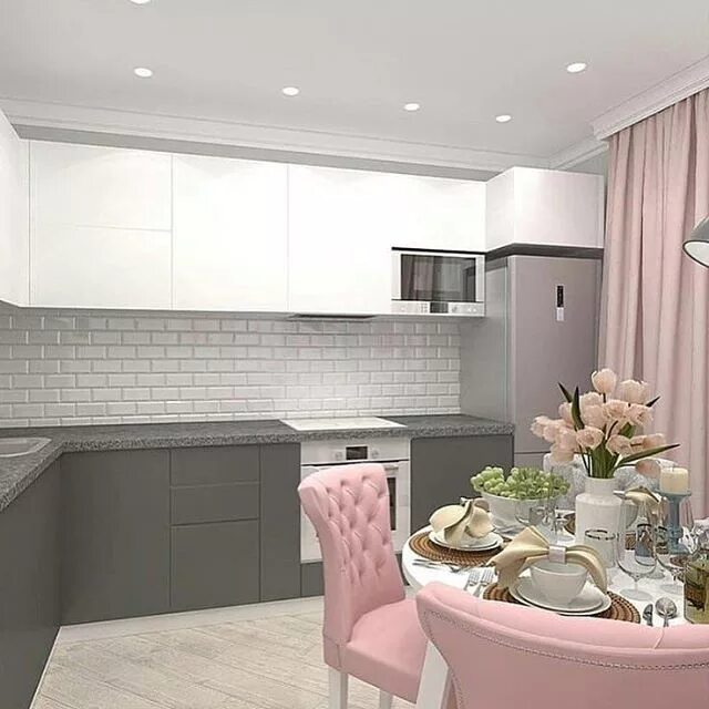 Кухня серо розовая фото Идея дизайна кухни #подпишись на @remschool #дизайн #интерьер #мойдом #моякварти