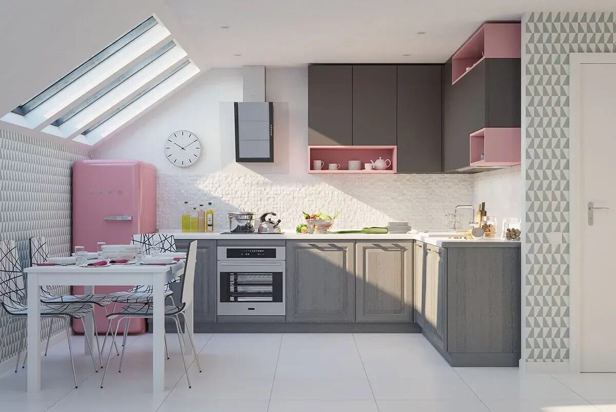 Кухня серо розовая фото Кухня Астра коричневая - Кухни Геос Идеал (Geos Ideal) официальный сайт представ