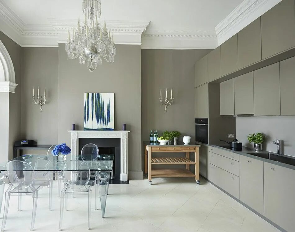 Кухня серого цвета в интерьере сочетание стен Керамическая плитка в дизайне кухни с выходом на балкон